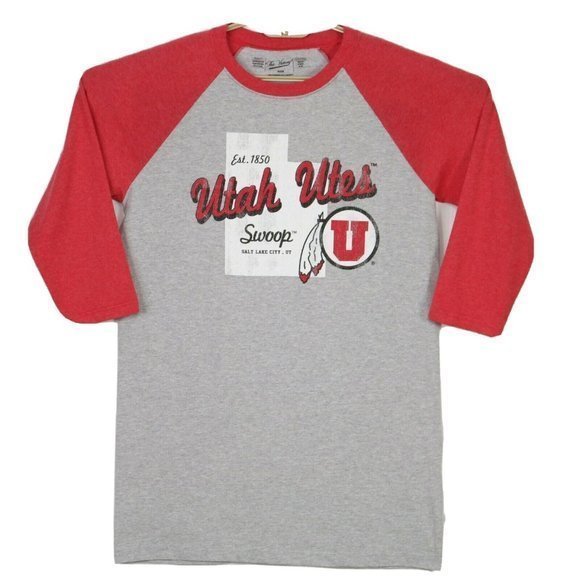 University of Utah Utes Baseball Shirt T-Shirt Gray Red‎ M Medium - Picture 1 of 11